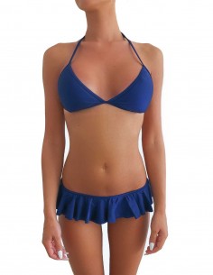 Bikini triangolo bordato colore blue notte con volant slip o brasiliana