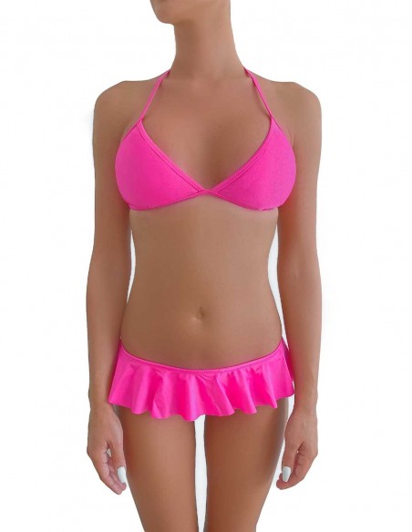 Bikini triangolo bordato colore fucsia con volant slip o brasiliana