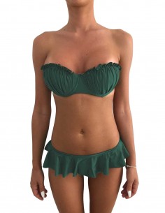 Bikini verde foresta fascia push up balconcino con volant slip o brasiliana