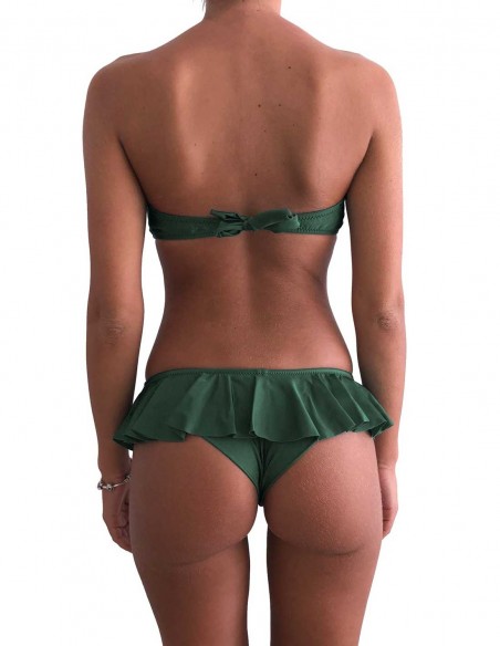 Retro del bikini verde foresta fascia push up balconcino con brasiliana volant Ibiza