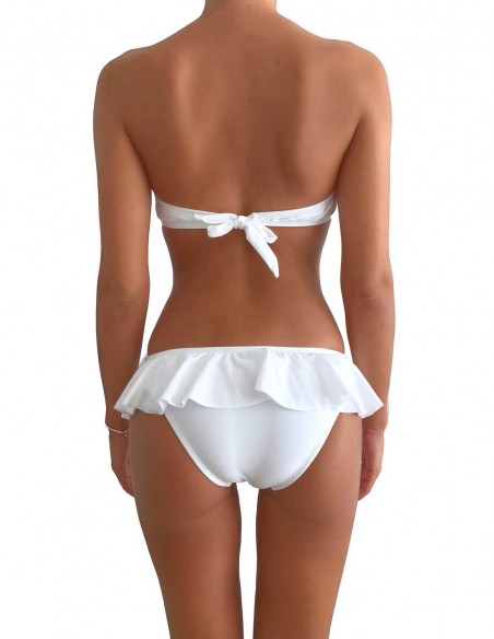 Bikini colore bianco fascia push up balconcino Greta con slip volant Capri