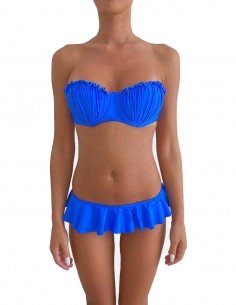 Bikini colore blue elettrico fascia push up balconcino Greta con slip o brasiliana volant