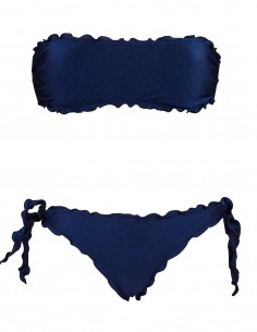 Bikini fascia con smerlo frou frou e slip o brasiliana con fiocchi blue notte